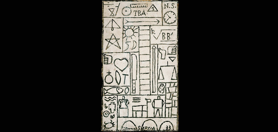 Joaquín Torres-García (Uruguayo. 1874–1949). Constructivo en blanco y negro “TBA”. 1933. Óleo sobre madera. Colección Telefónica. © Sucesión Joaquín Torres-García, Montevideo 2016