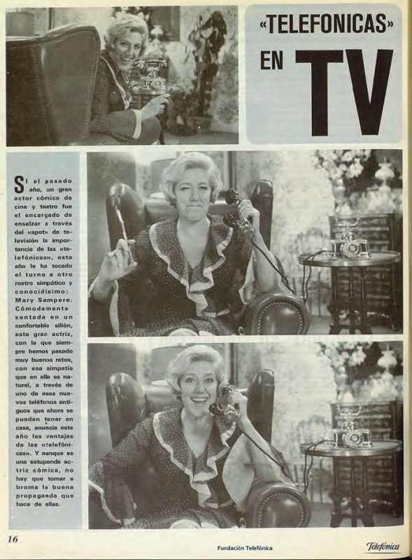 Mary Santpere en TV. Campaña de publicidad. Ampliación de capital de la Compañía Telefónica Nacional de España.
