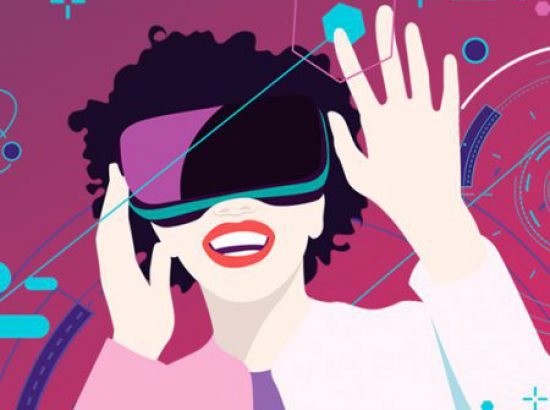 ilustración de mujer con gafas de realidad virtual