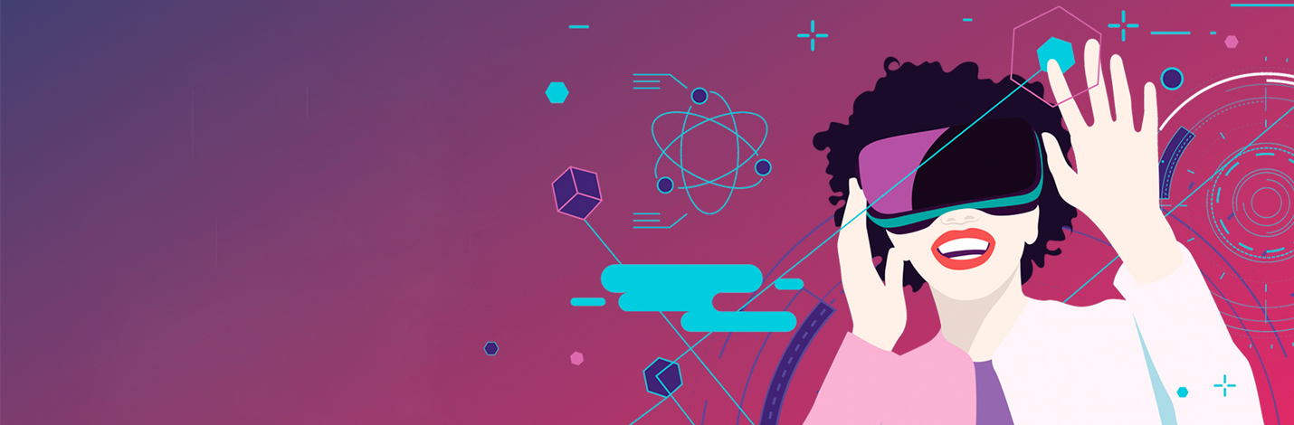 ilustración de mujer con gafas de realidad virtual