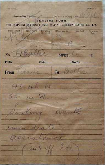 Telegrama del Titanic recibido en el Baltic. @Museum Foundation Post and Telecommunication 